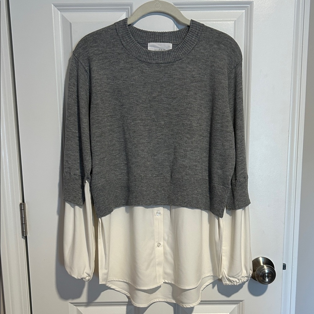 SIX/FIFTY Sweater Grey & Cream Blouse Tunic Women's Size Medium